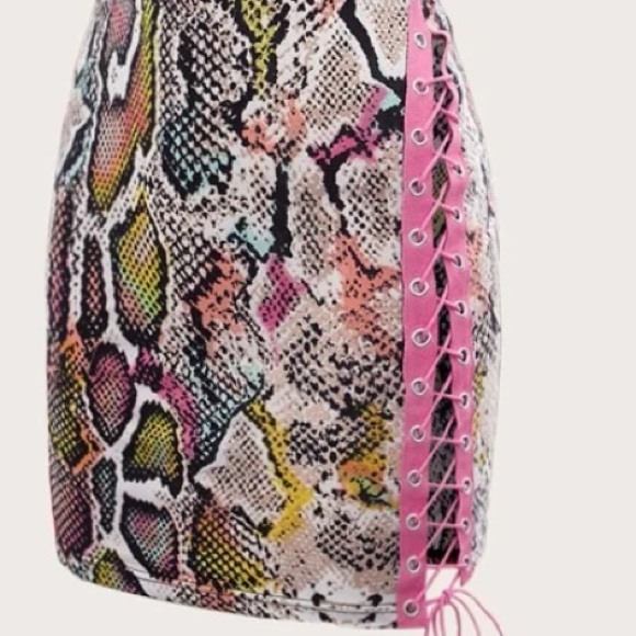 Multicolor Snakeskin Python Snake Print Halter Caged Party Cocktail Dress - Picture 10 of 12